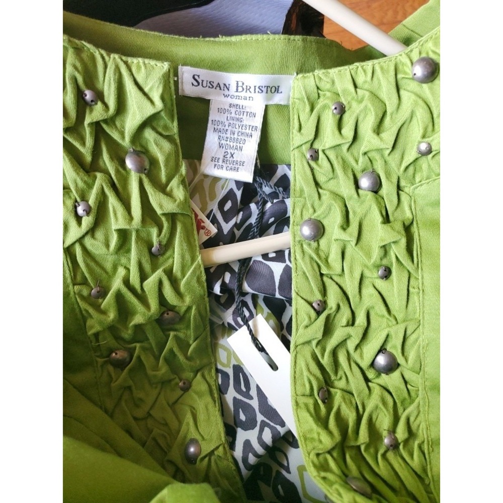 NWT SUSAN BRISTOL Pea Green Hook Eye Neck Band w/Studs Jacket Size 2XL - Picture 9 of 9